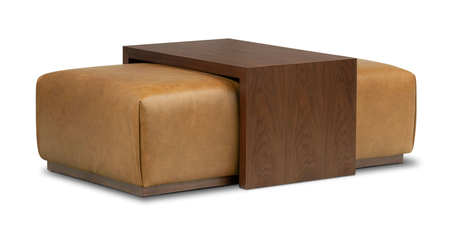 Jarmo Leather Ottoman with Walnut Table