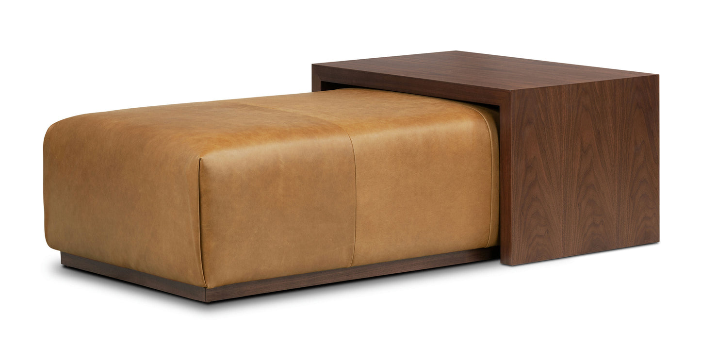 Jarmo Leather Ottoman with Walnut Table
