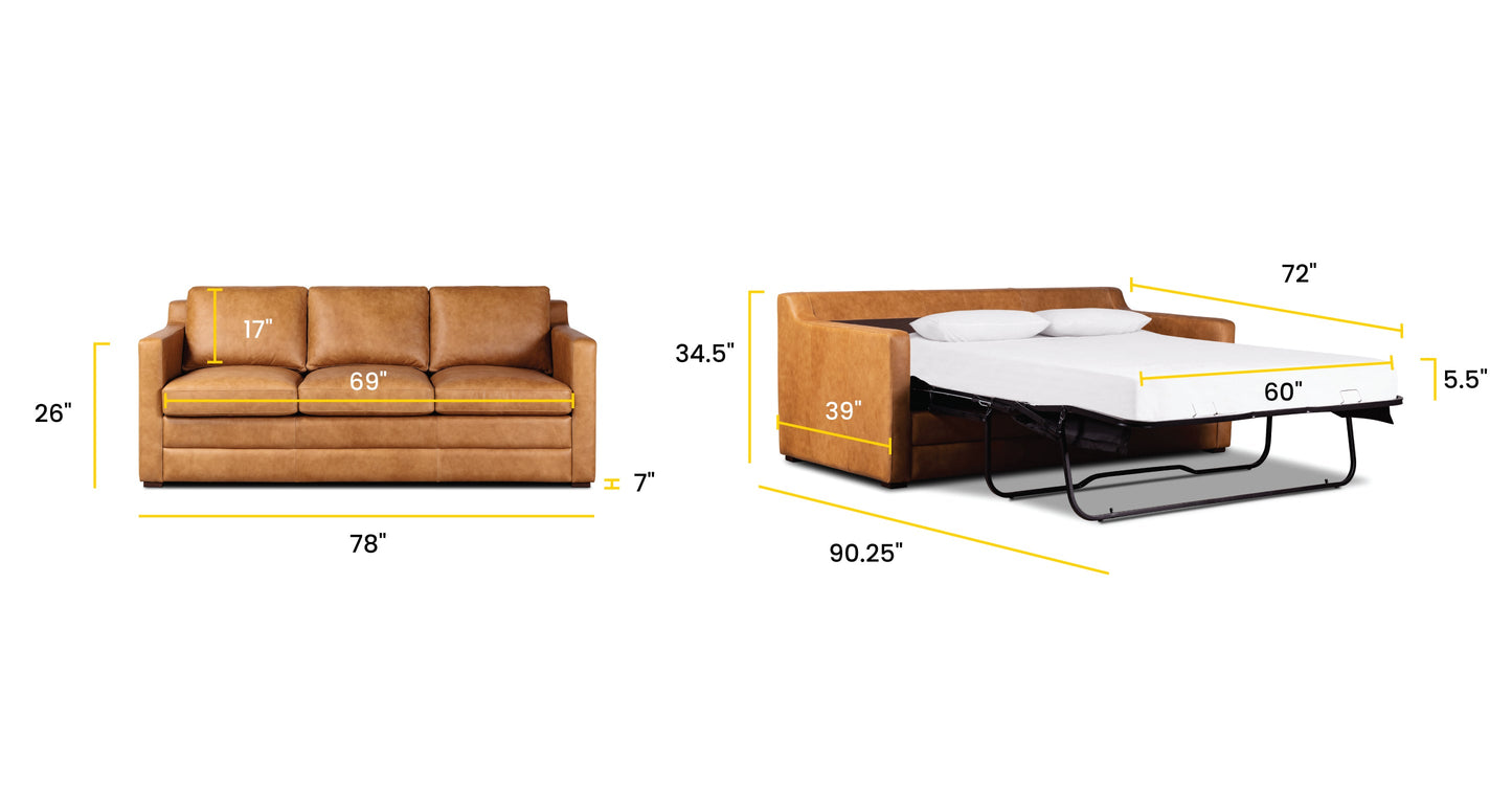 Sorrento Leather Pull-Out Convertible Sleeper Sofa