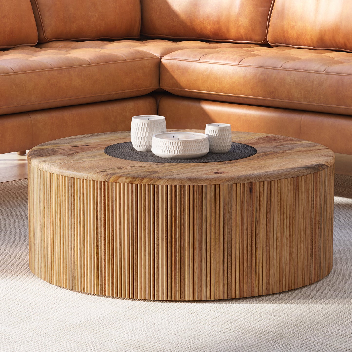 Deja 35" Round Coffee Table with Storage