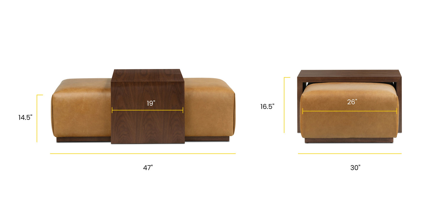 Jarmo Leather Ottoman with Walnut Table
