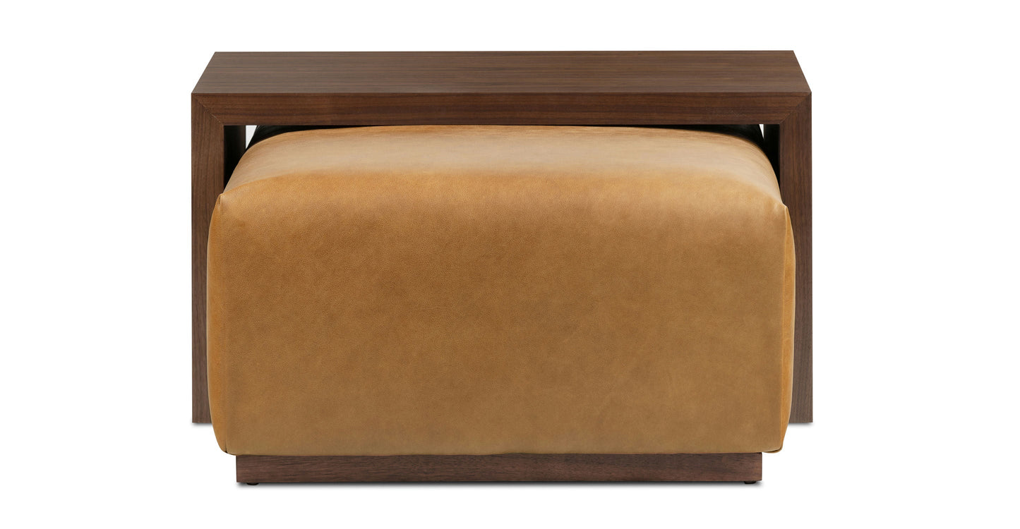 Jarmo Leather Ottoman with Walnut Table